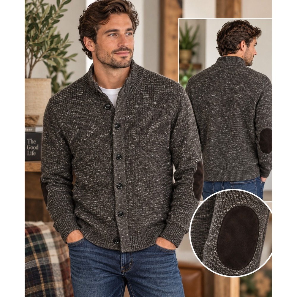 Joseph Abboud Sweater Men's Italian Knit Wool Blend Elbow Pads Brown Pullover L
